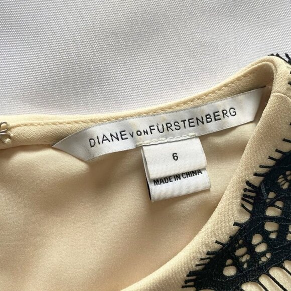 DIANE VON FURSTENBERG DANIELLA BEIGE BLACK LACE SHEATH DRESS - 6 - Picture 7 of 10